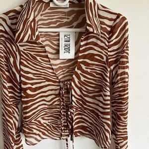 12th Tribe Brown and White Zebra Print Blouse